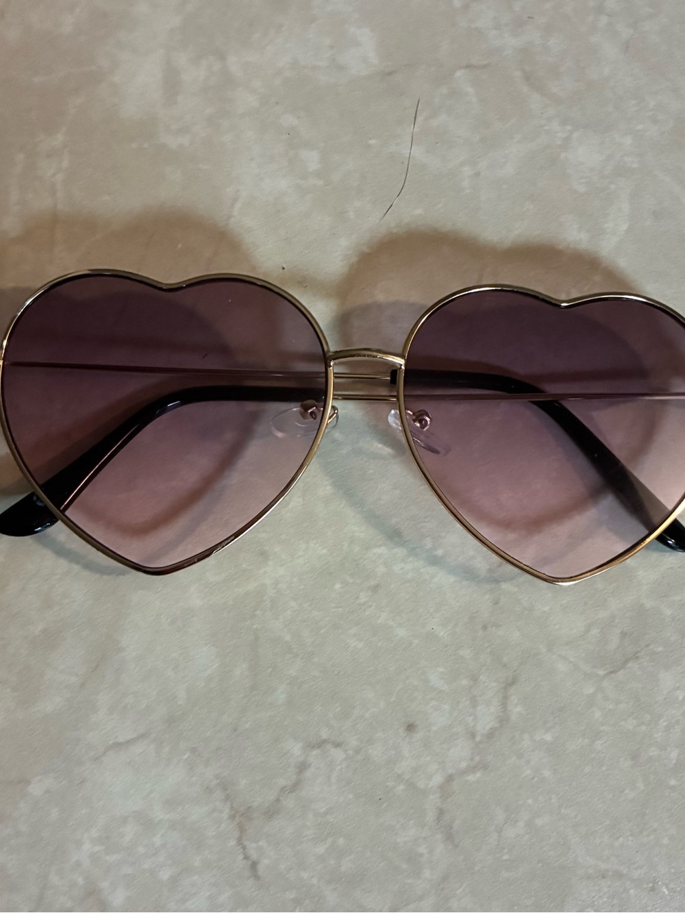 Gold Frame Heart Sunglasses with Pink Lenses